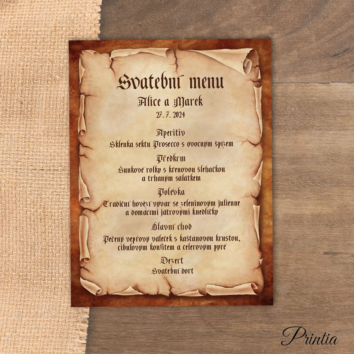 Wedding menu parchment