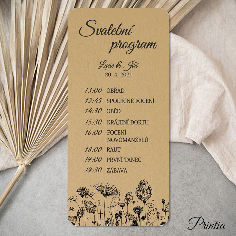 Svatební program s jednoduchými květy