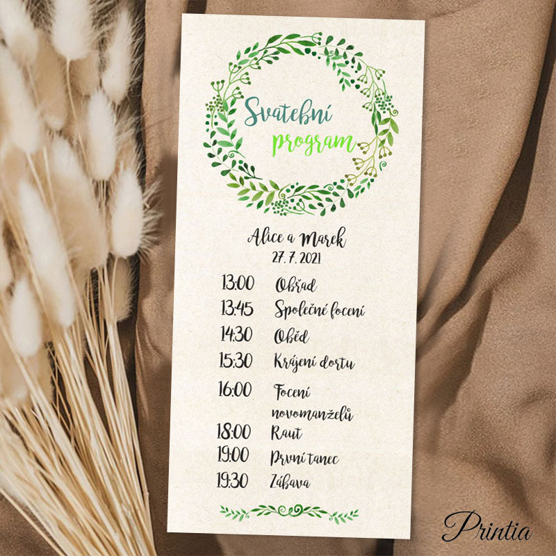 Wedding timeline with green wreath