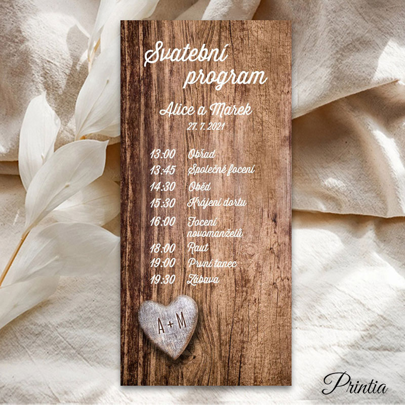 Svatební program dřevěné srdce