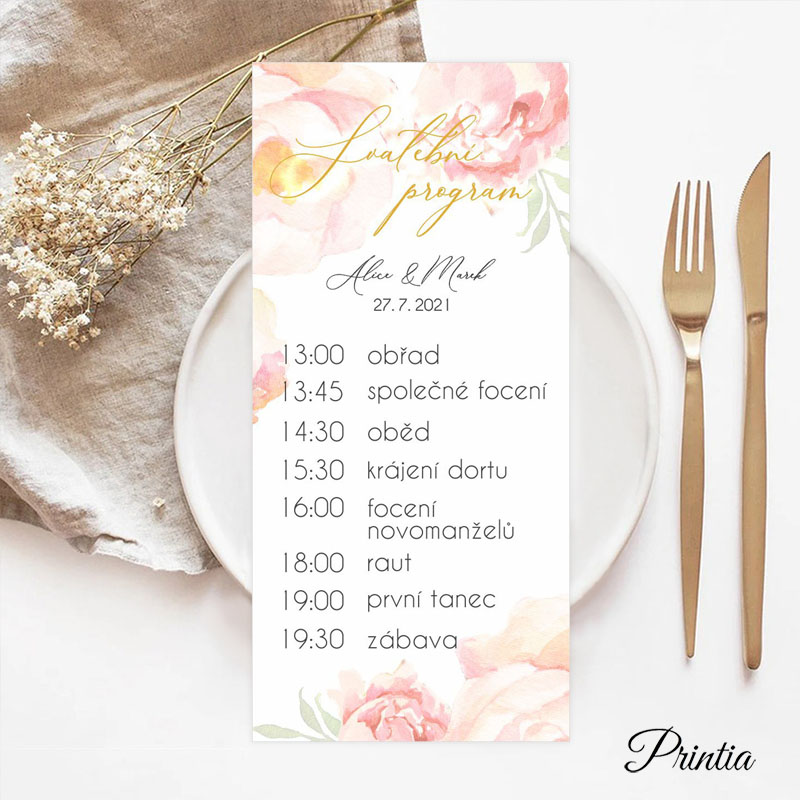 Wedding timeline with watercolor flowers