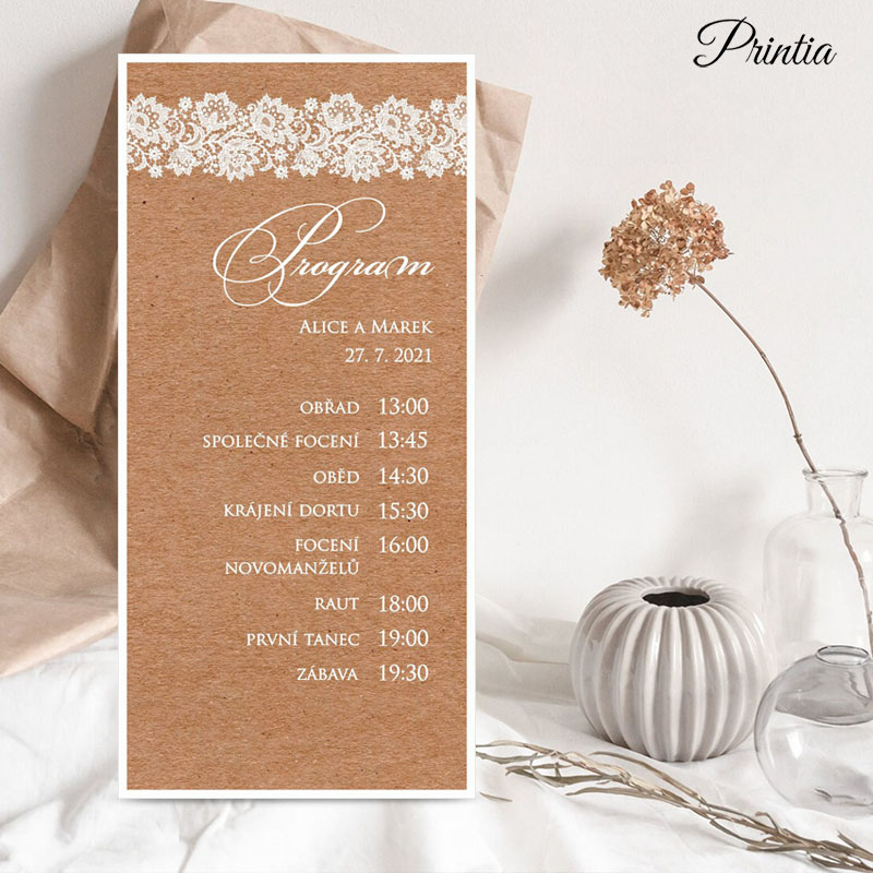 Rustic wedding timline with lace
