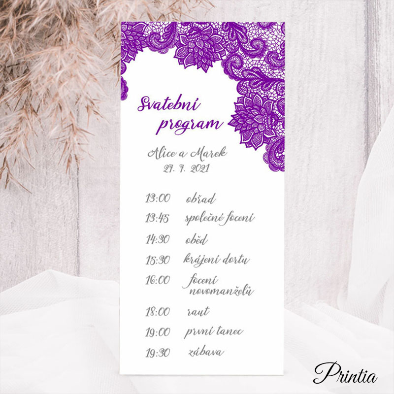 Wedding timeline with purple lace