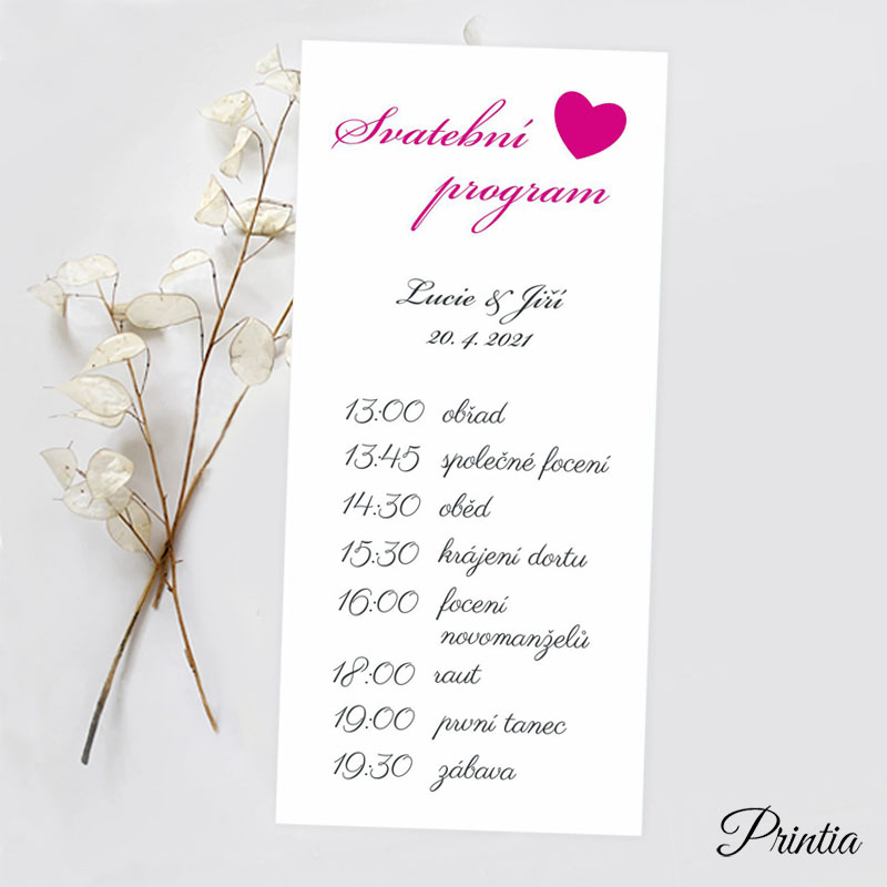 Wedding timeline with fuchsia heart