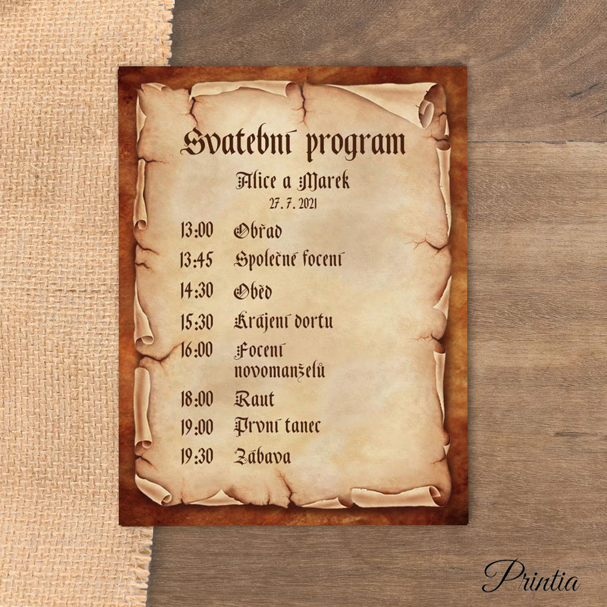 Svatební program pergamen