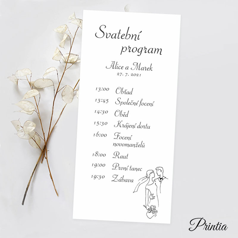 Svatební program kresba ženicha a nevěsty