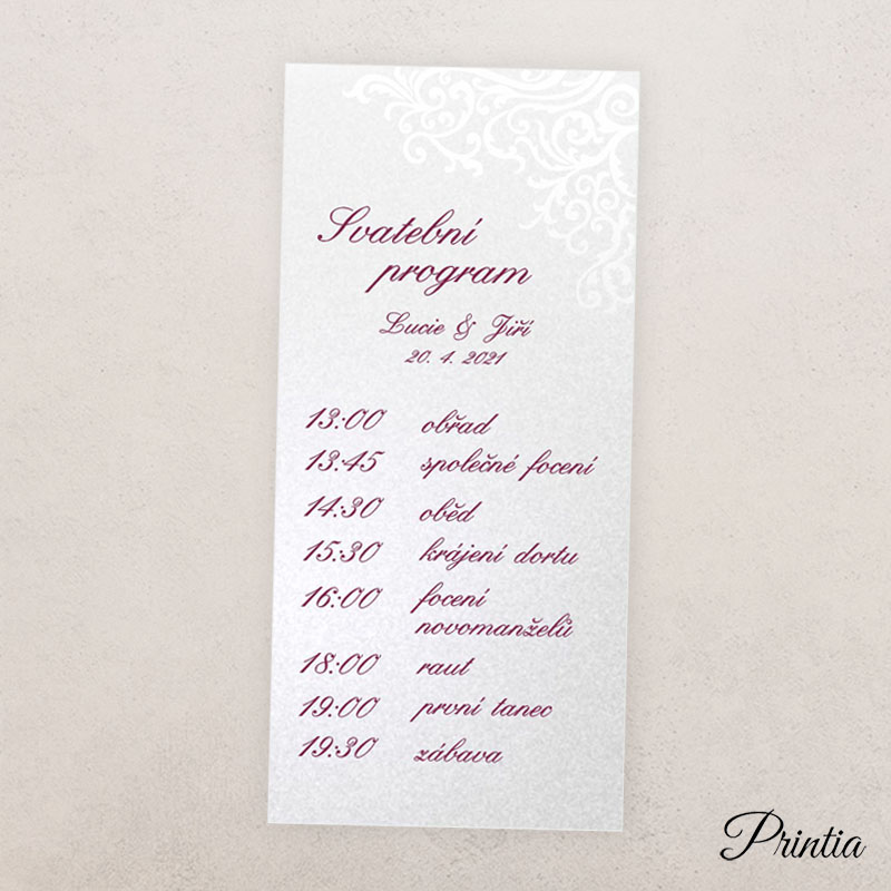 Wedding timeline with glossy ornament