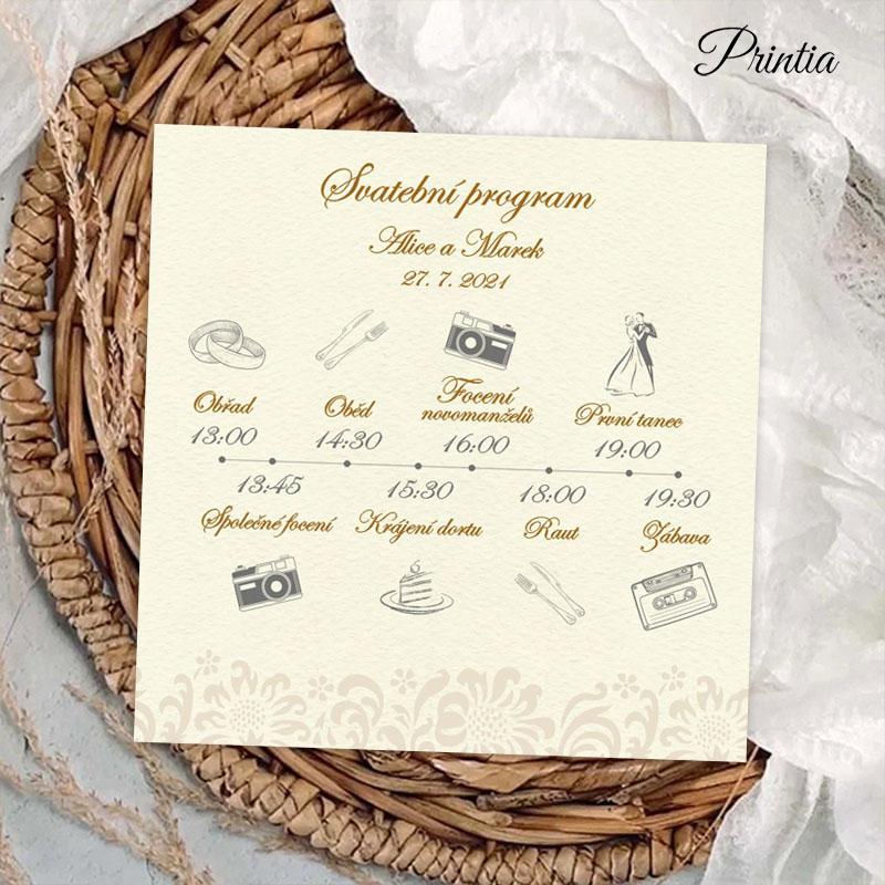 Wedding timeline with printed ornament