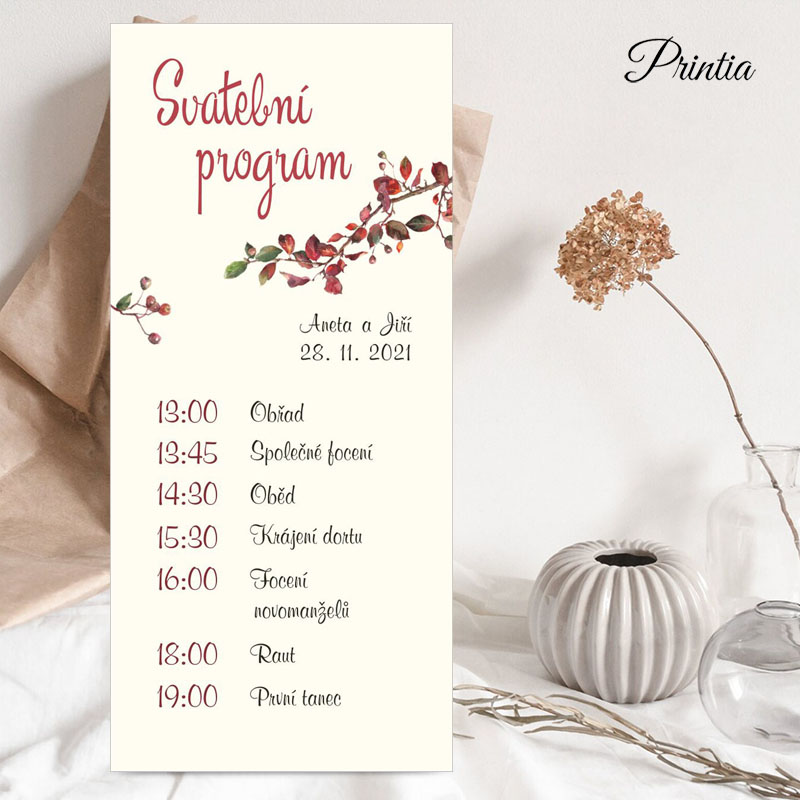 Autumn wedding timeline with tree branch