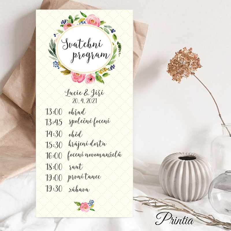 Wedding program with floral circle