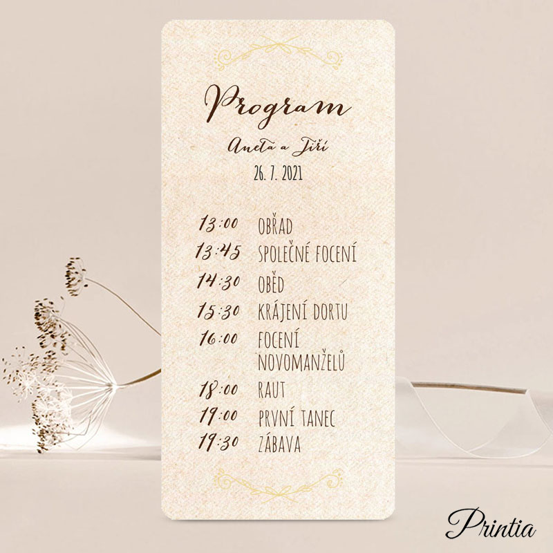 Wedding timeline on natural paper