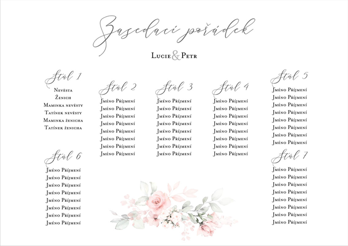 Seating chart with pink flowers