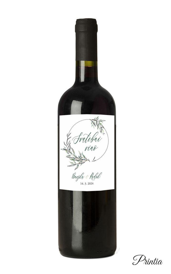 Wedding wine label with wreath