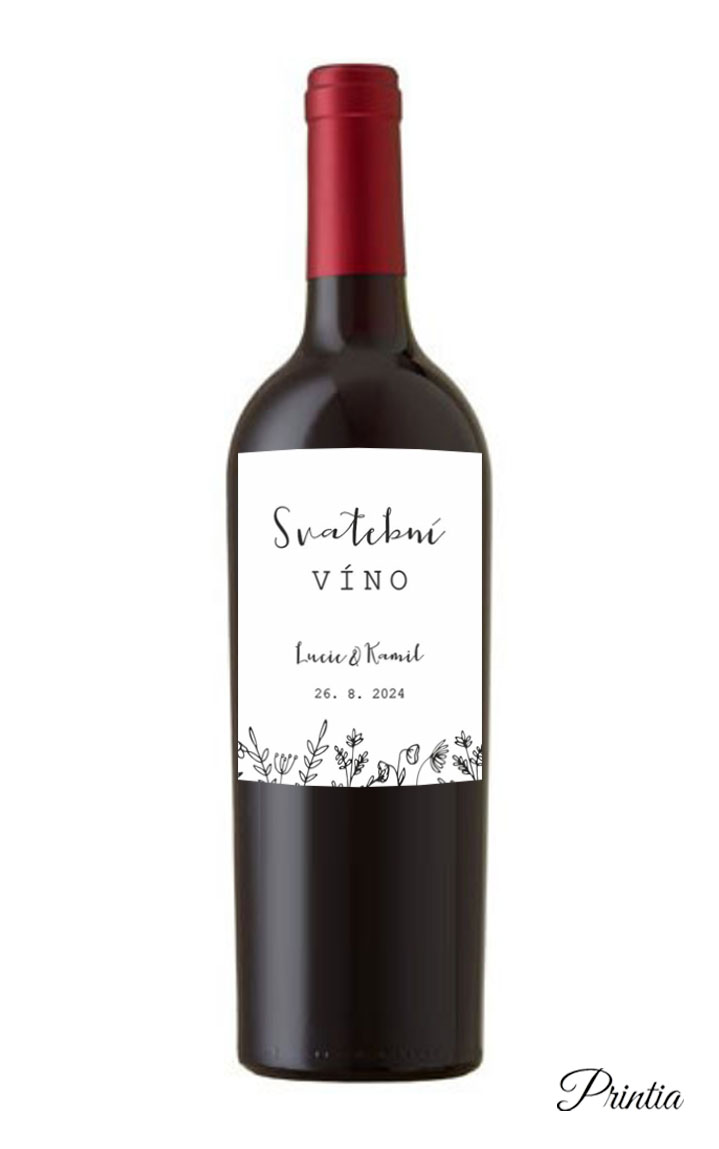 Wedding wine label with simple flowers