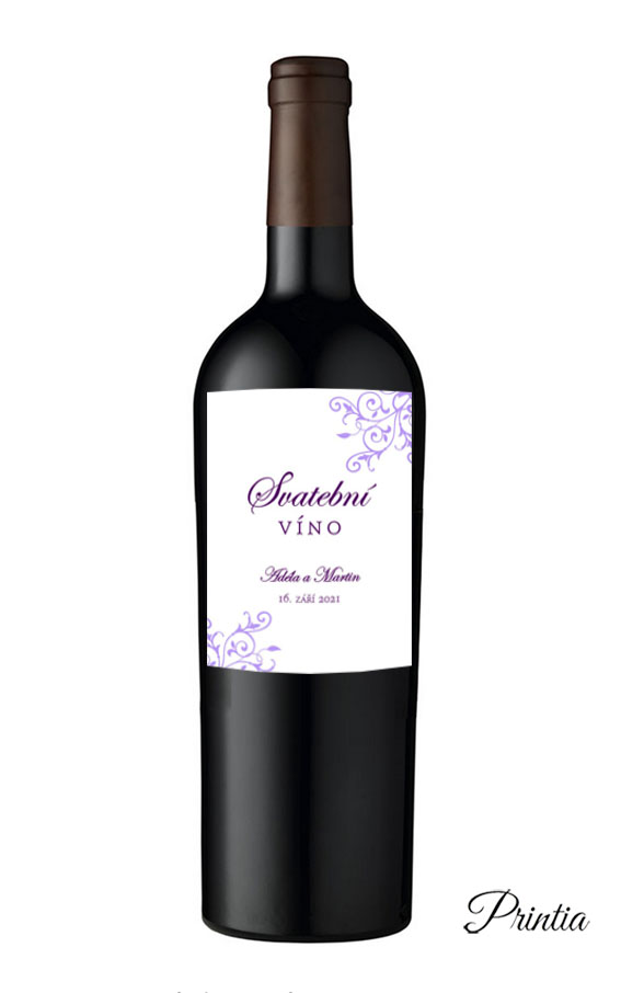 Wedding wine label with lilac ornament