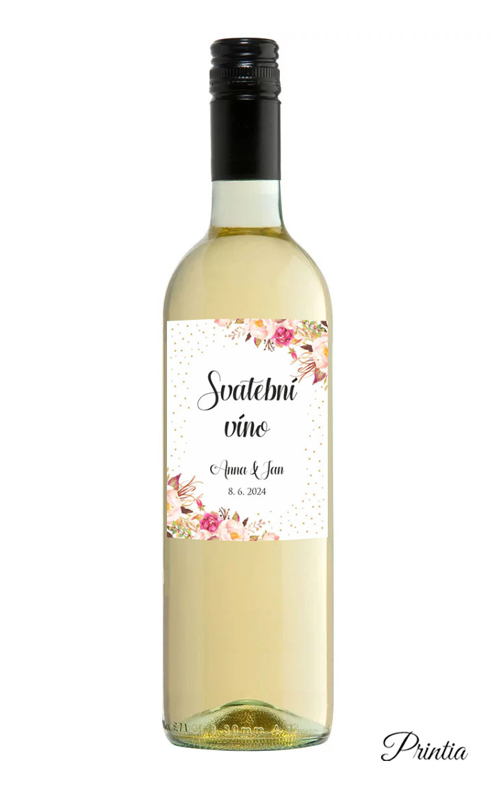 Floral wedding wine label