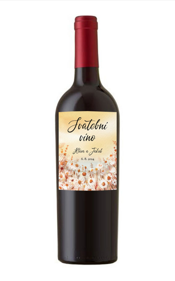 Etiketa na svatební víno s lučními květy