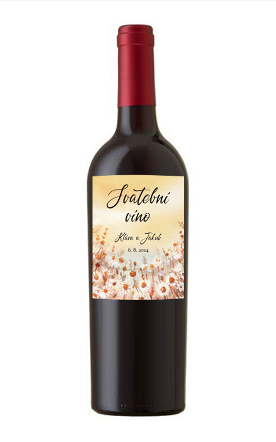 Wedding wine label with meadow flowers