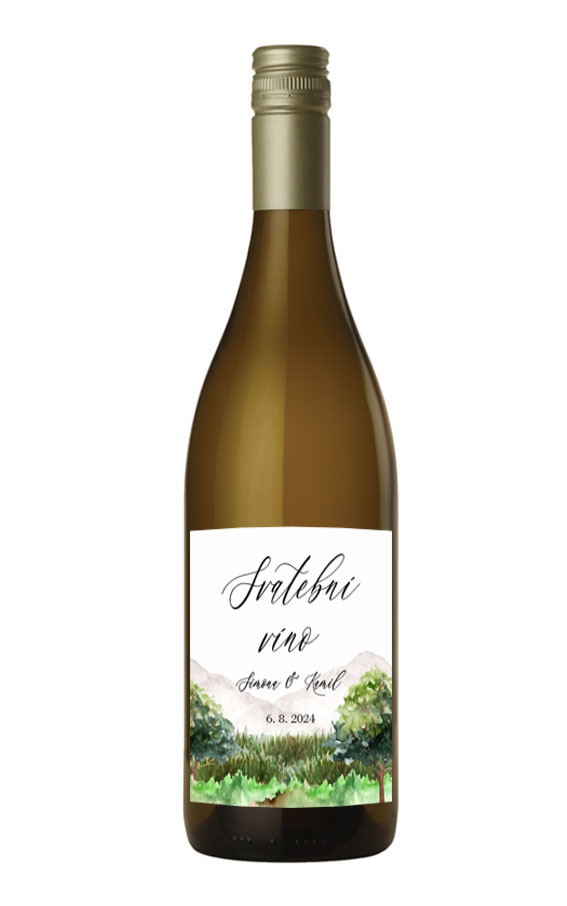 Wedding wine label with mountain theme