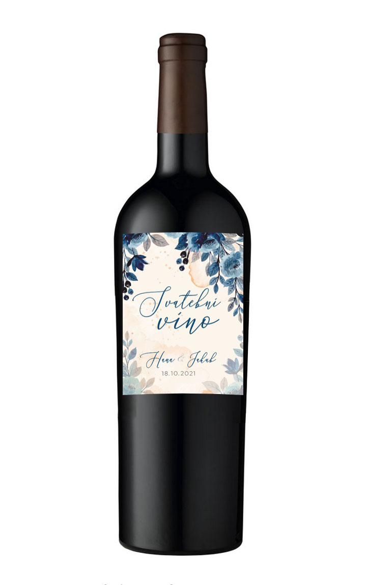 Wedding label with blue flowers