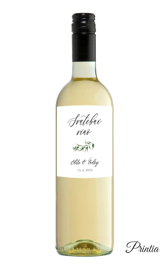 Wedding wine label with twig