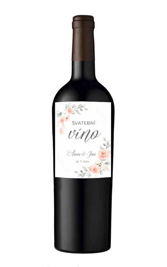 Wedding wine label with apricot flowers