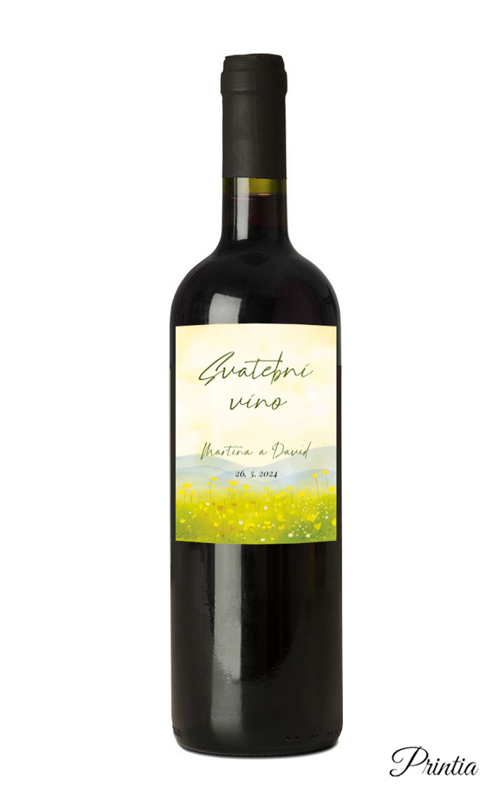 Wedding wine label with meadow