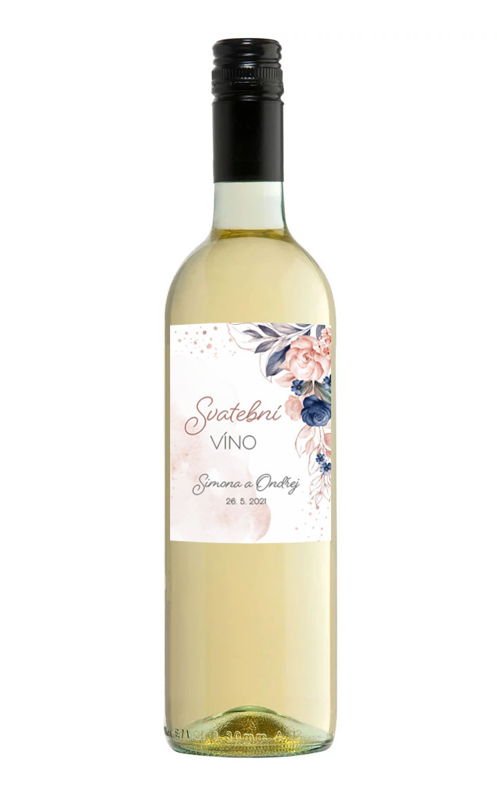 Etiketa na svatební víno s akvarelovými květinami