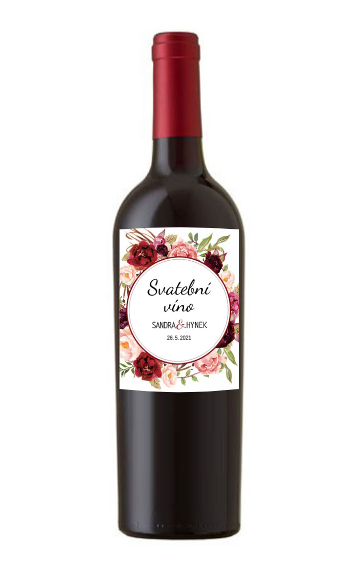 Floral wedding wine label