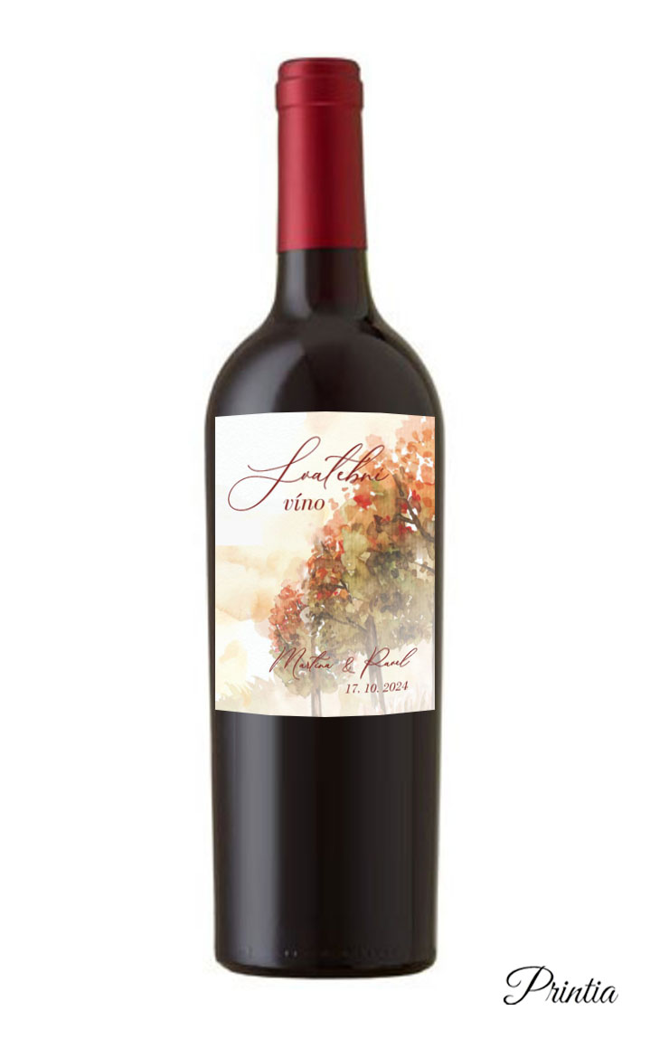 Wedding wine label in autumn colors