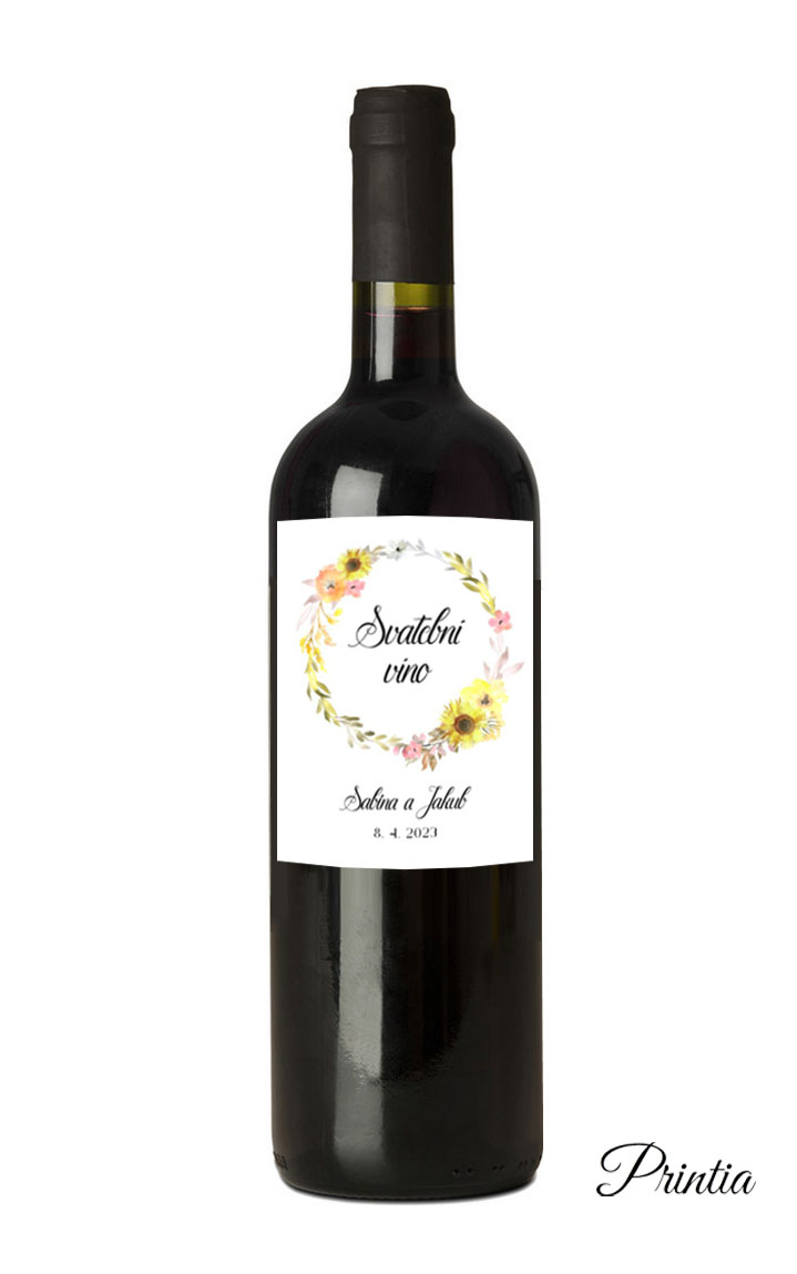 Wedding wine label with sunflowers