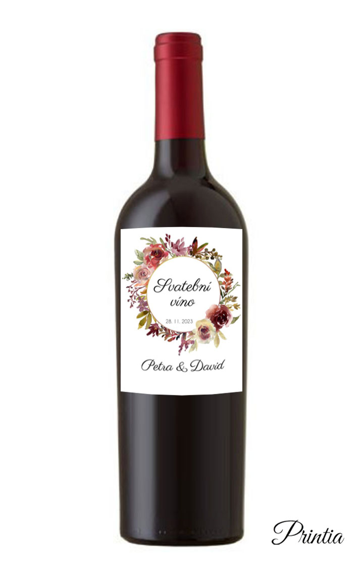 Wedding wine label with autumn flowers