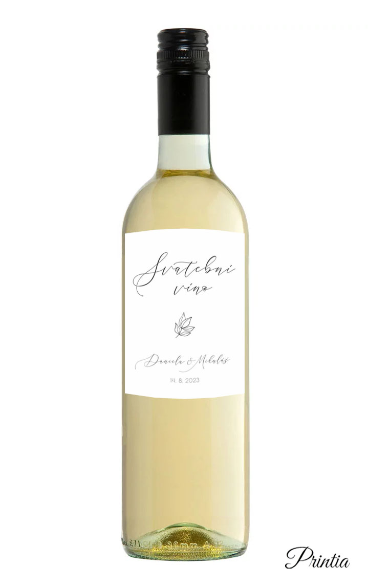 Wedding wine label with leaf