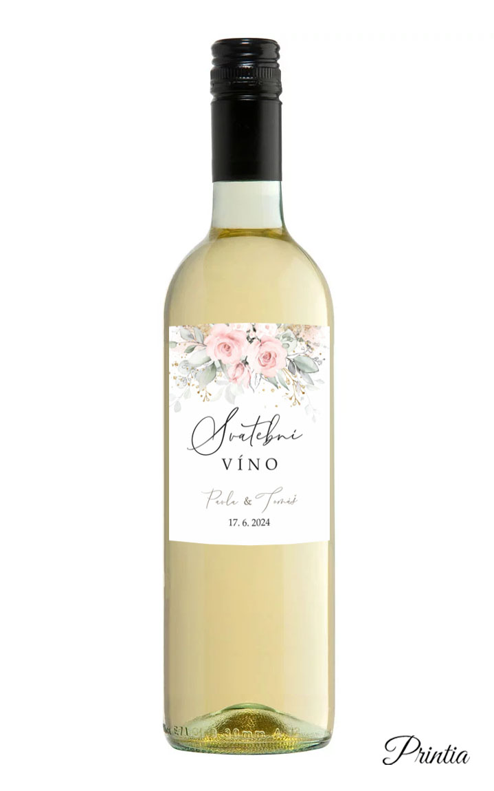 Wedding wine label with watercolor flowers 