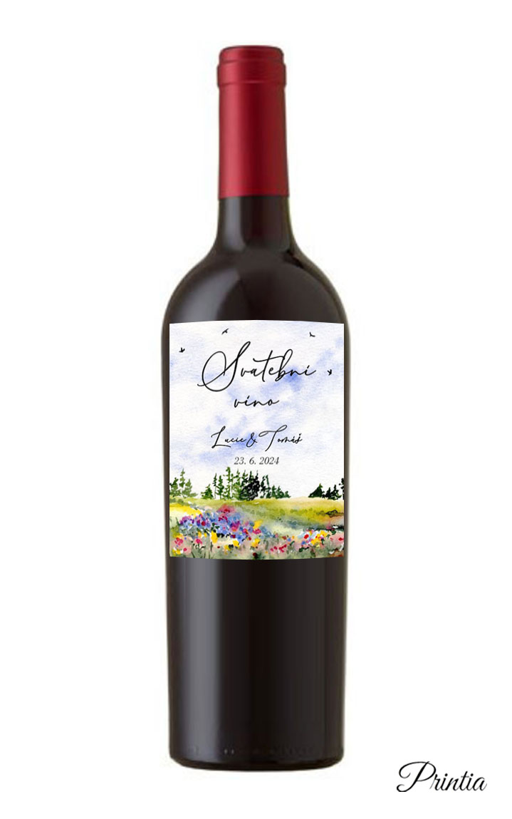 Wedding wine labels with meadow 