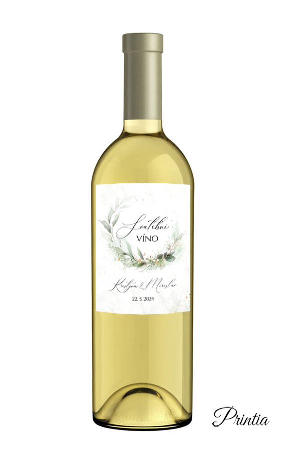 Wedding wine label with floral wreath