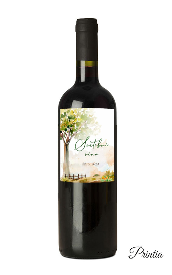 Wedding wine label with nature motif