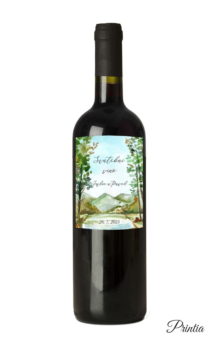 Wedding wine label with nature motif