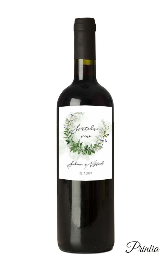 Wedding wine label with floral wreath