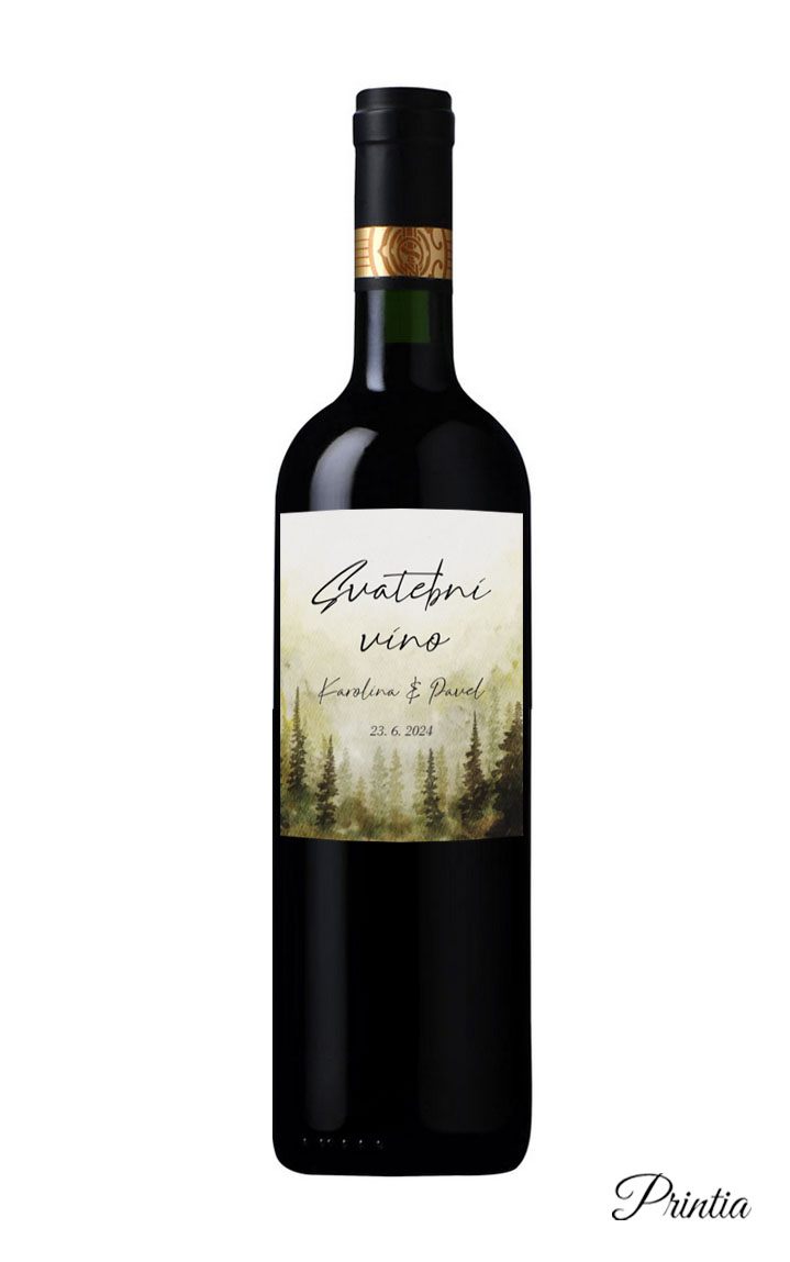 Wedding wine label with forest