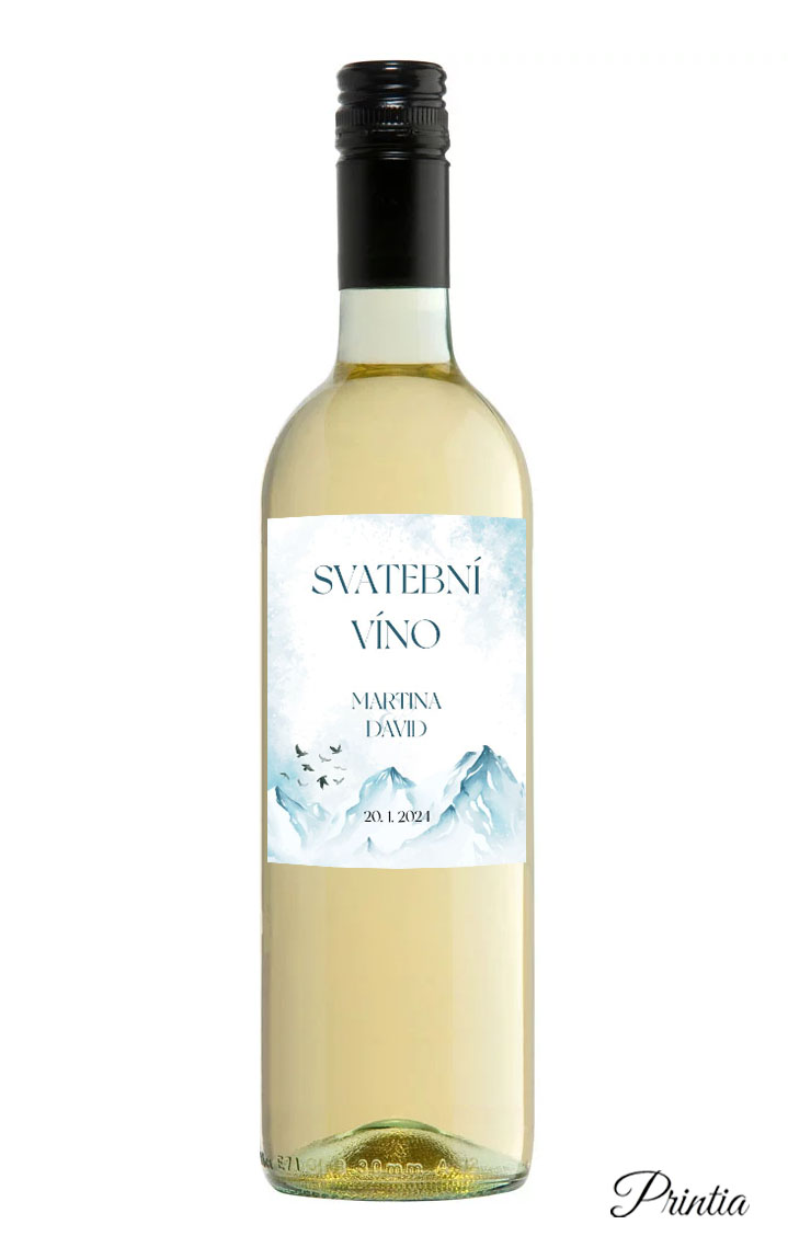 Wedding wine label with a winter landscape
