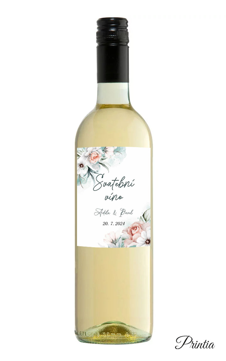 Floral wedding wine label