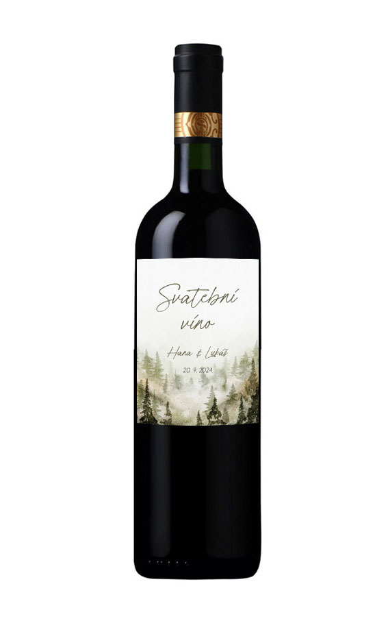 Wedding wine label with forest