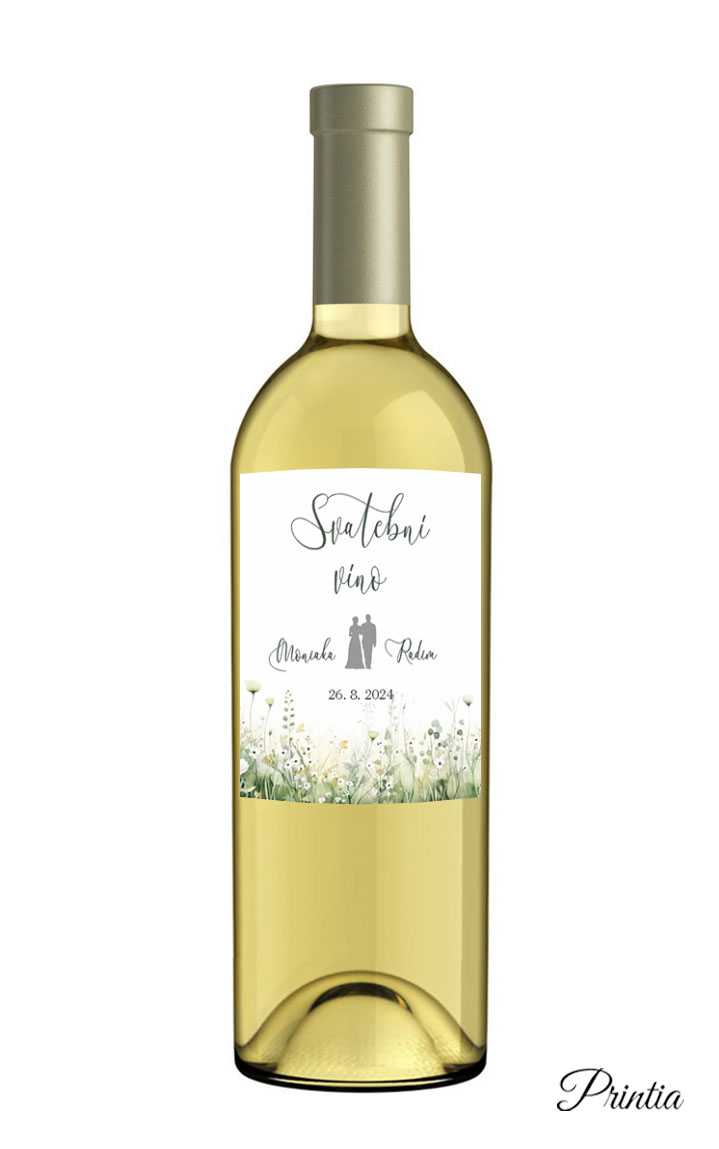 Wedding wine label with meadow