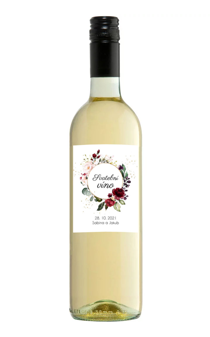 Wedding wine label with flowers and circle