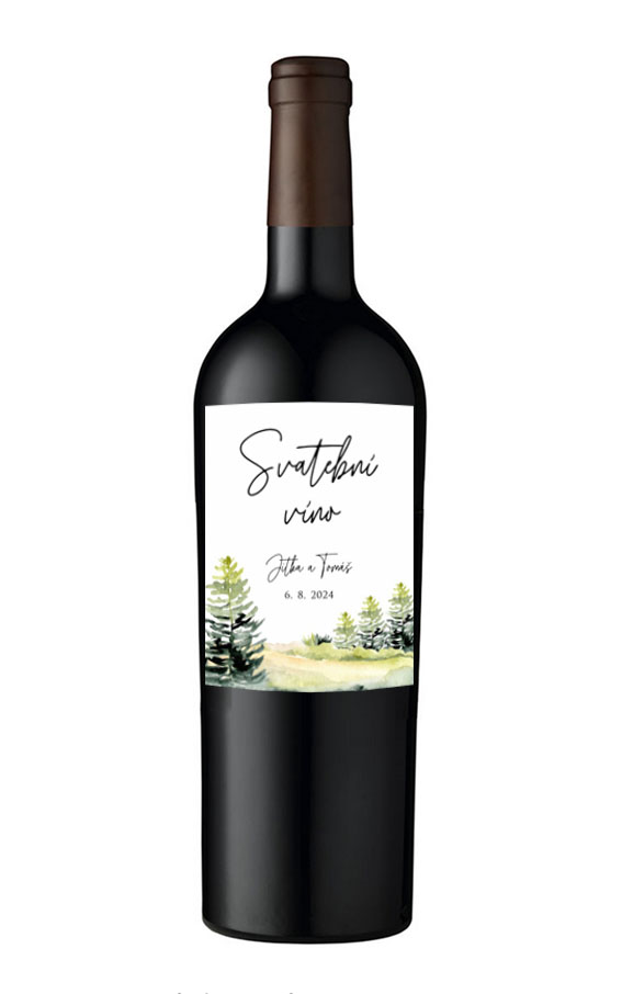 Wedding wine label with forest theme