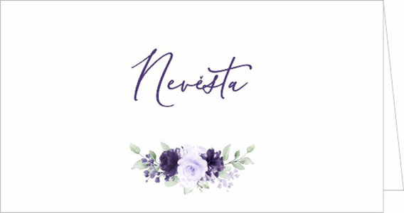 Svatební jmenovky s fialovými květinami