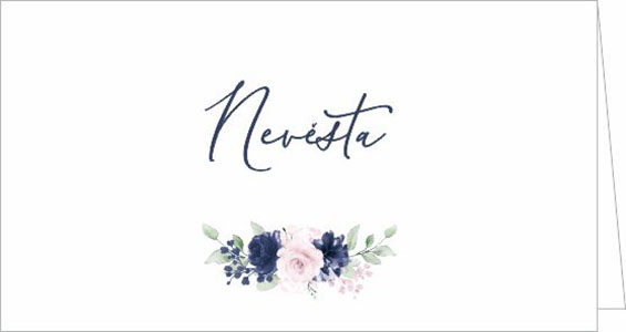 Wedding name cards with blue and pink flowers