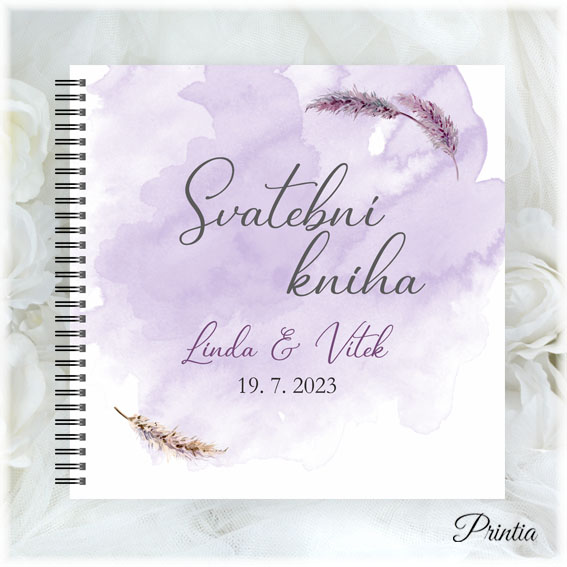 Wedding book with lilac background and twigs 