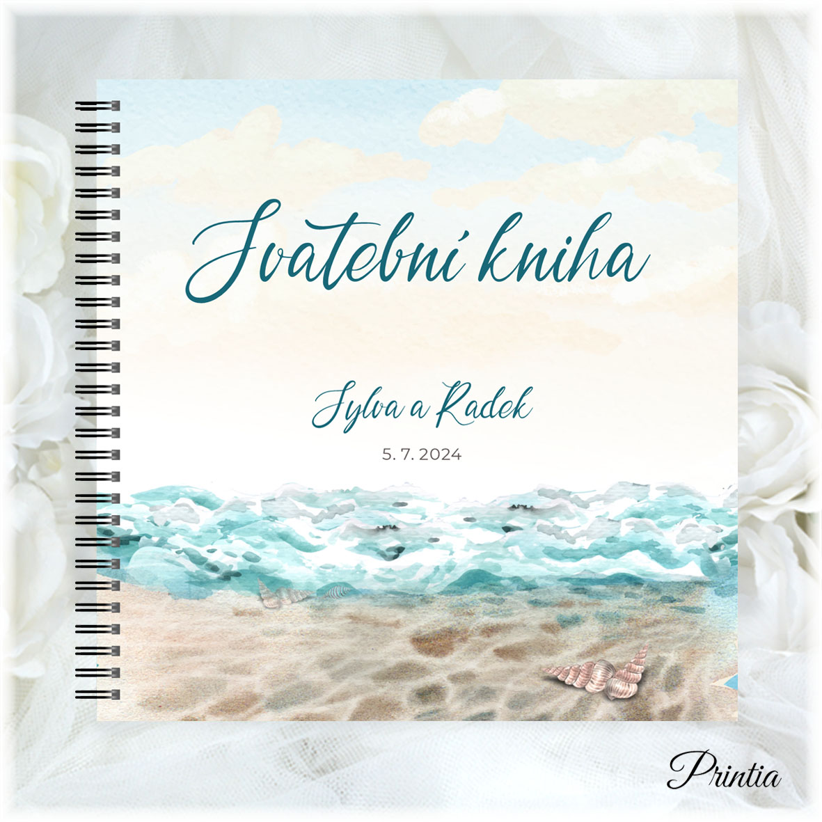 Wedding book with a sea and sand theme